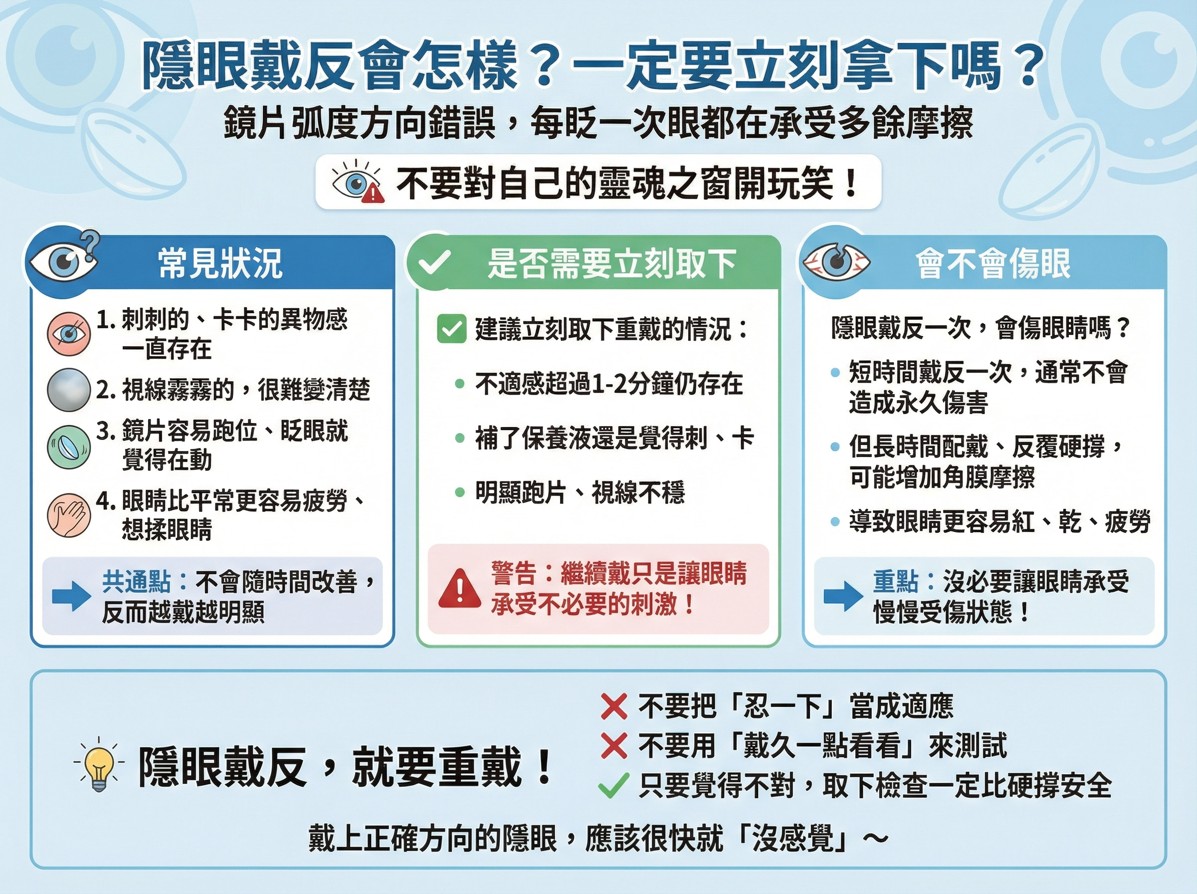 隱眼戴反會怎樣？一定要立刻拿下來嗎