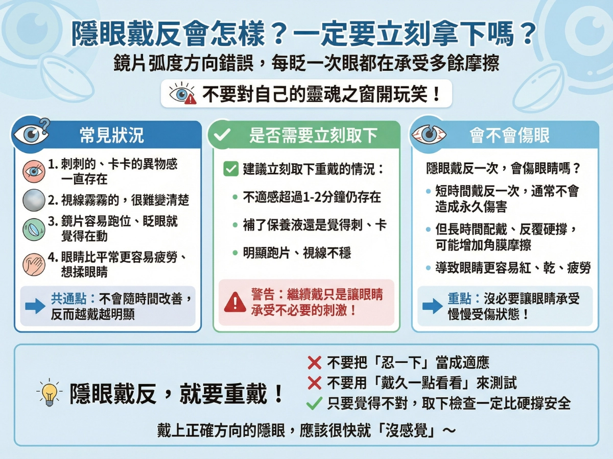 隱眼戴反會怎樣？一定要立刻拿下來嗎