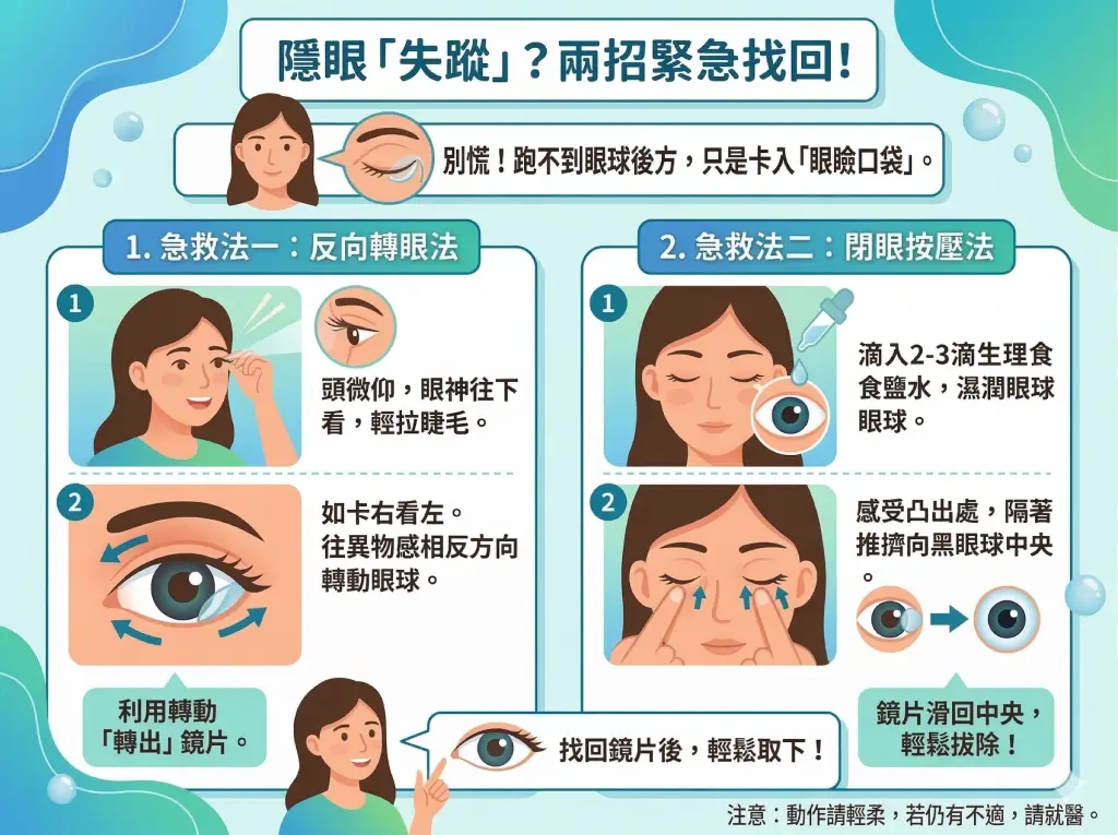如果隱形眼鏡沒掉，只是「移位」跑到眼皮裡怎麼辦