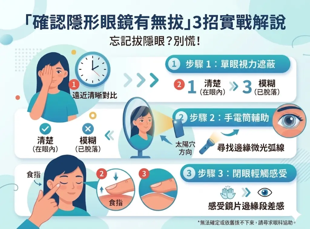 怎麼確認隱形眼鏡有沒有拔？ 3 步驟檢查法